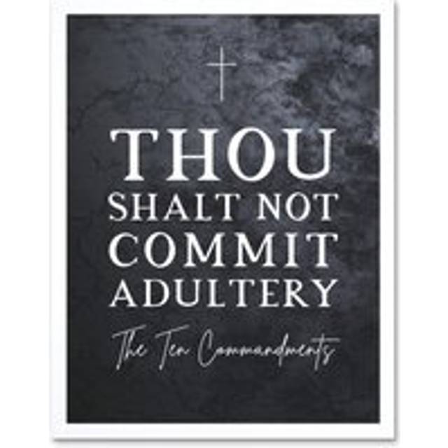 Wall Art Print Ten Commandments Thou Shalt Not Commit Adultery Christian Bible Verse Quote Scripture Typography Art Framed - White - W12 inch x H16 in - W12 inch x H16 inch