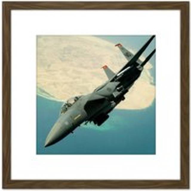 Military USA USAF F-15E Strike Eagle Jet Fighter 8X8 Inch Square Wooden Framed Wall Art Print Picture with Mount - Brown - One Size