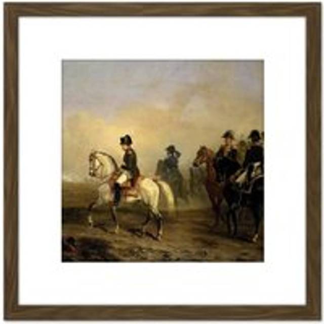 Vernet Emperor Napoleon Riding Horse Painting 8X8 Inch Square Wooden Framed Wall Art Print Picture with Mount - Brown - One Size