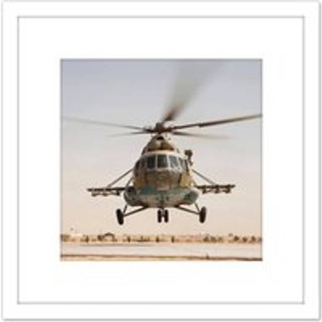 Military Afghanistan Air Force MI-17 Helicopter 8X8 Inch Square Wooden Framed Wall Art Print Picture with Mount - White - One Size