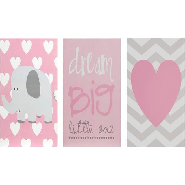 Premier Housewares Kids Dream Big Wall Plaques Set of 3 - Pink - 16 x 1 x 20cm
