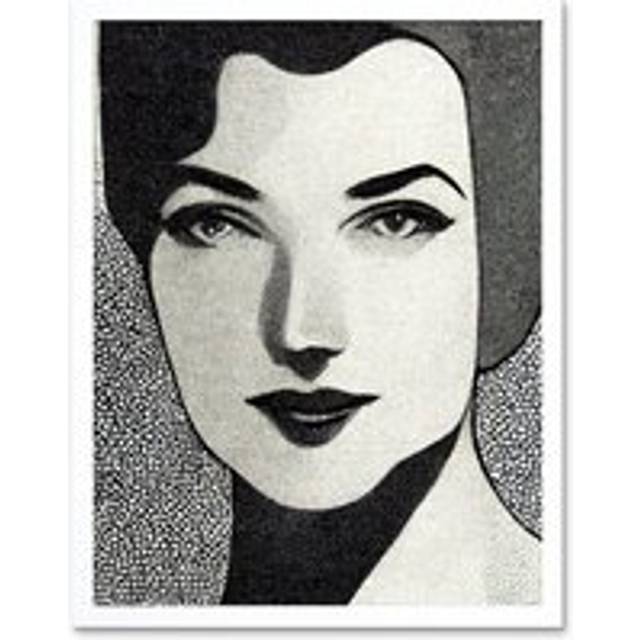 Wall Art Print Monochrome Art Deco Black and White Woman Portrait Charcoal Art Framed - W12 inch x H16 inch