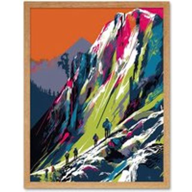Wall Art Print Hikers on Helvellyn Mountain Ridge Landscape Art Framed - Tan - W12 inch x H16 inch