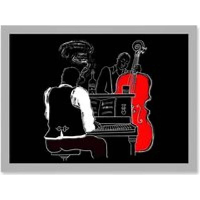 Musicians Jazz Piano Illustration Red Bass Bar Music Artwork Framed Wall Art Print A4 - Grey - One Size