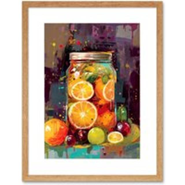 Wall Art Print A Jar of Homemade Orange and Plum Fruit Preserves Artwork Framed 9X7 Inch - Beige - W7 inch x H9 inch