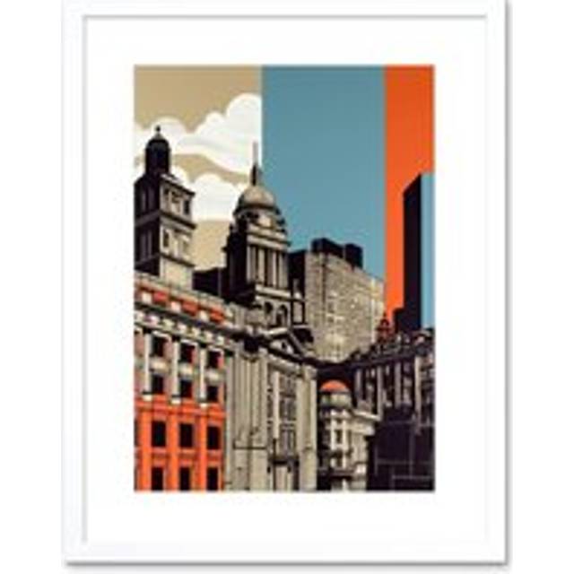 Wall Art Print Leeds Modern Colour Block Cityscape Artwork Framed 9X7 Inch - White - W7 inch x H9 inch