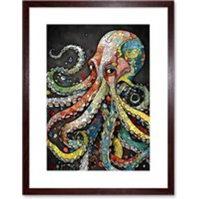 Wall Art Print Behind the Octopus Eyes Watercolour Pastel Colour Tentacle Doodle Pattern Artwork Framed 9X7 Inch - Brown - W7 inch x H9 inch