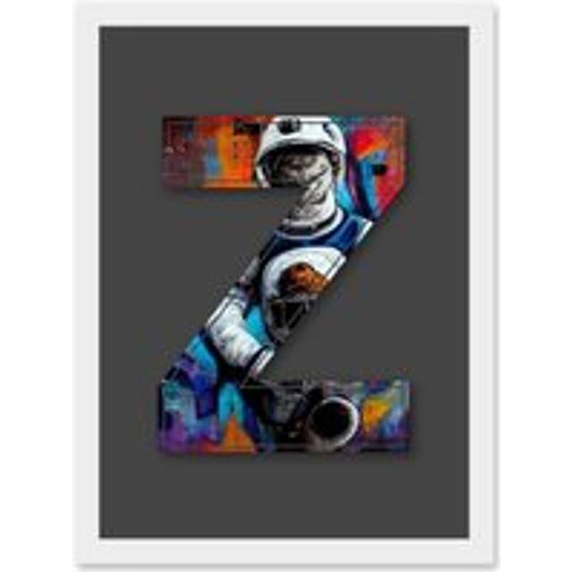 Letter Z Bright Astronaut Decorative Graffiti Mural Alphabet Initial Stencil Artwork Framed Wall Art Print A4 - White - One Size
