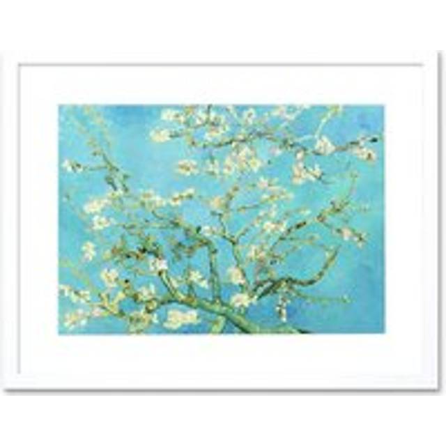 Wall Art Print Van Gogh Branches With Almond Blossom 1890 Artwork Framed 9X7 Inch - White - W7 inch x H9 inch