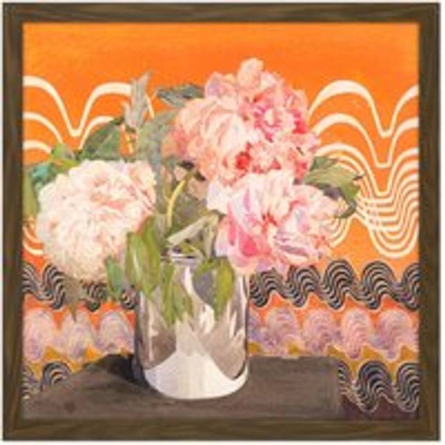 Wall Art Print Rennie Mackintosh Peonies Flowers Vase Painting Square Framed Picture 16X16 Inch - Brown - W16 inch x H16 inch