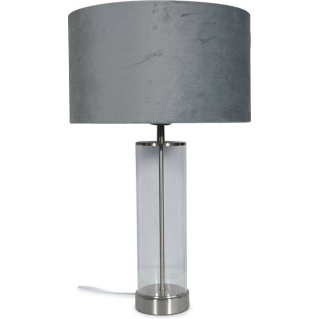 Balan Glass and Brushed Chrome Table Lamp with Velvet Drum Lamp Shade - Mid Grey - One Size