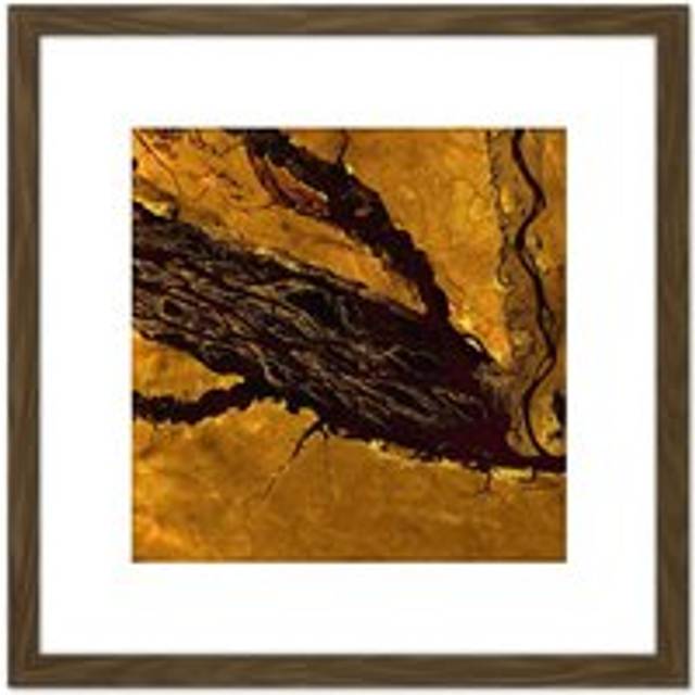 Abstract Gold Paint Rivers 8X8 Inch Square Wooden Framed Wall Art Print Picture with Mount - Brown - One Size