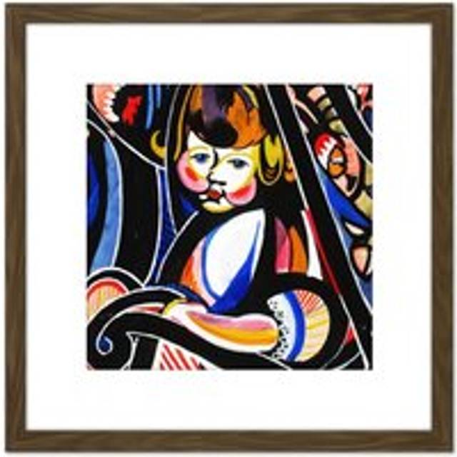 Sayen Child In Rocker Modernist Abstract Painting 8X8 Inch Square Wooden Framed Wall Art Print Picture with Mount - Brown - One Size