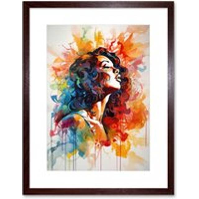 Wall Art Print Woman with Synesthesia Listening to Rainbow Colour Music Modern Watercolour Painting Artwork Framed 9X7 Inch - Brown - W7 inch x H9 inc - W7 inch x H9 inch