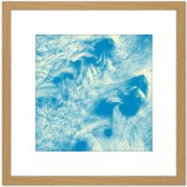 Smoke Abstract Soft Sky 8X8 Inch Square Wooden Framed Wall Art Print Picture with Mount - Tan - One Size