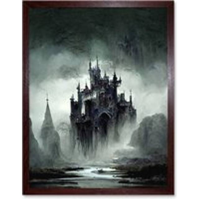 Wall Art Print Dark Gothic Castle Fantasy Landscape Art Framed - Brown - W12 inch x H16 inch