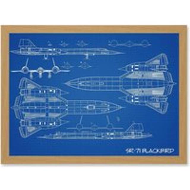 SR-71 Blackbird Habu US Airforce Aircraft Spy Plane Blueprint Plan Artwork Framed Wall Art Print A4 - Tan - One Size