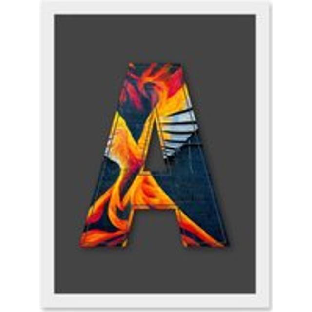 Letter A Phoenix Rising Orange Decorative Graffiti Mural Alphabet Initial Stencil Artwork Framed Wall Art Print A4 - White - One Size