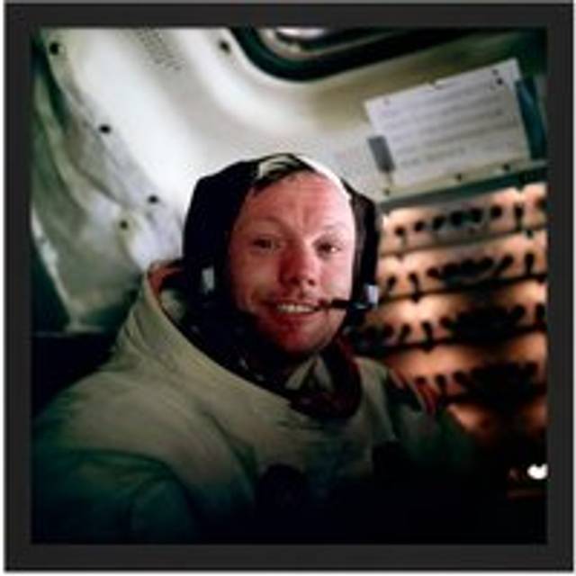 Wall Art Print Aldrin NASA Astronaut Neil Armstrong Apollo 11 Flight Photo Square Framed Picture 16X16 Inch - Black - W16 inch x H16 inch