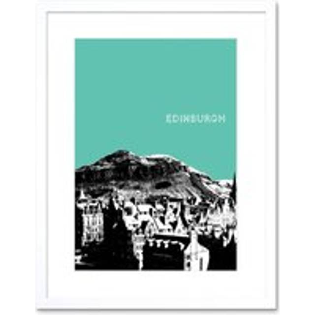Wall Art Print Arthurs Seat Edinburgh Scotland Scottish Landmark Teal Framed Art - White - W7 inch x H9 inch
