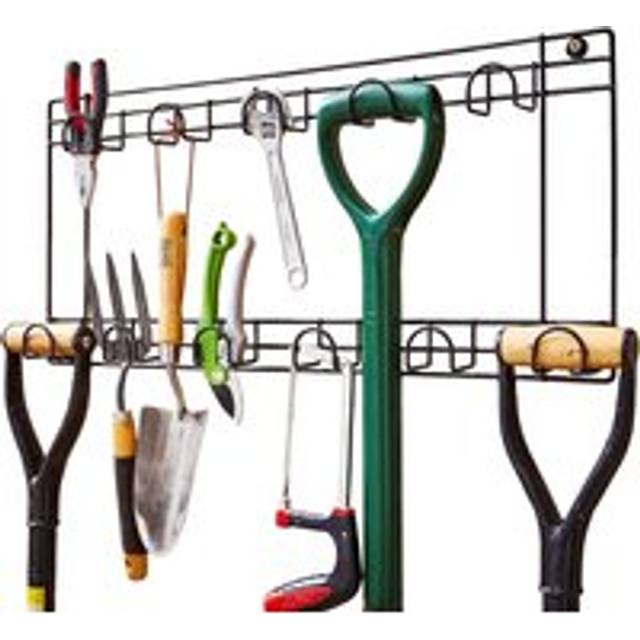 House of Home 11 Space Tool Rack Hook Wall Mounted Hanger Two Tier Shed Garage Storage - Black - One Size