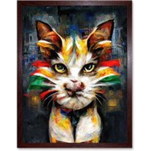 Wall Art Print Cute Ginger Street Cat With Big Eyes Art Framed - Brown - W12 inch x H16 inch