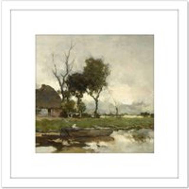 Weissenbruch Autumn Landscape Cottage Painting 8X8 Inch Square Wooden Framed Wall Art Print Picture with Mount - White - One Size