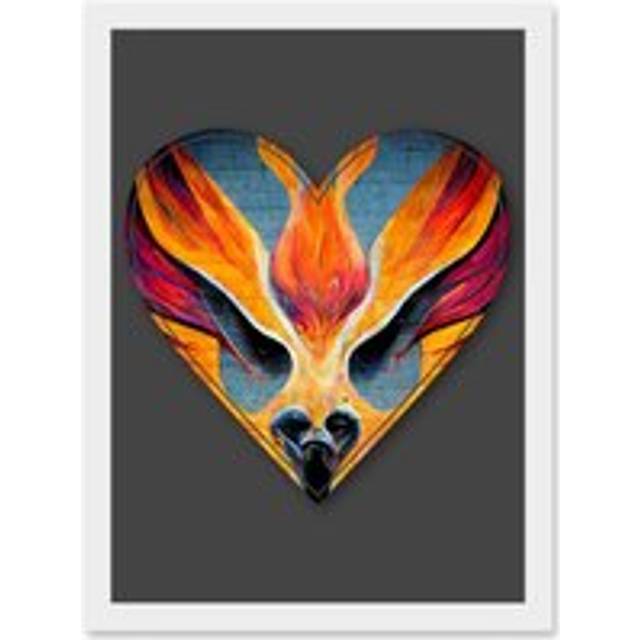 Symbol Heart Love Phoenix Orange Decorative Graffiti Mural Alphabet Initial Stencil Artwork Framed Wall Art Print A4 - White - One Size