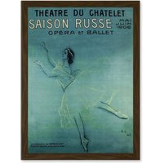 Pavlova Ballet Russian Paris France Vintage Blue Advert A4 Artwork Framed Wall Art Print - Brown - One Size