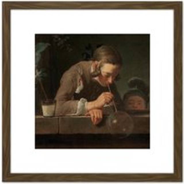 Chardin Soap Bubbles Painting 8X8 Inch Square Wooden Framed Wall Art Print Picture with Mount - Brown - One Size