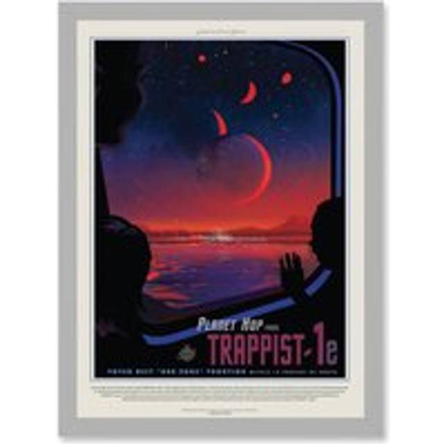 Nasa Space Travel Advert Trappist 1E Planet Hop A4 Artwork Framed Wall Art Print - Grey - One Size