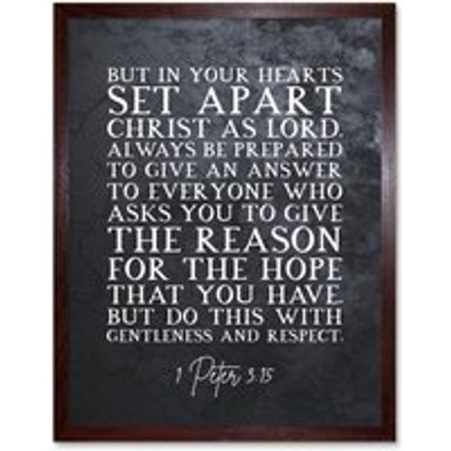 Wall Art Print 1 Peter 3:15 Set Apart Christ As Lord Christian Bible Verse Quote Scripture Typography Art Framed - Brown - W12 inch x H16 inch