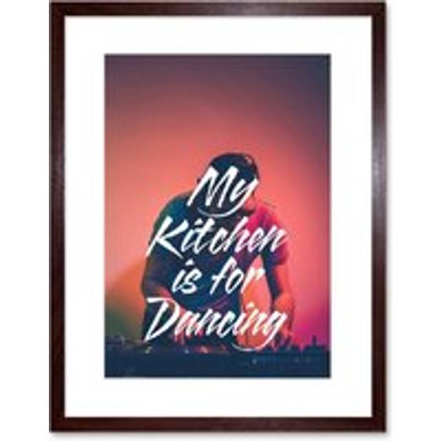 Wall Art Print My Kitchen Dancing DJ Framed - Brown - W7 inch x H9 inch