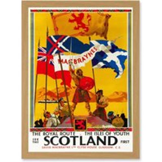 Travel Vintage Advert Scotland Tourism Flags William Wallace Royal Route Isles Youth Artwork Framed Wall Art Print A4 - Tan - One Size