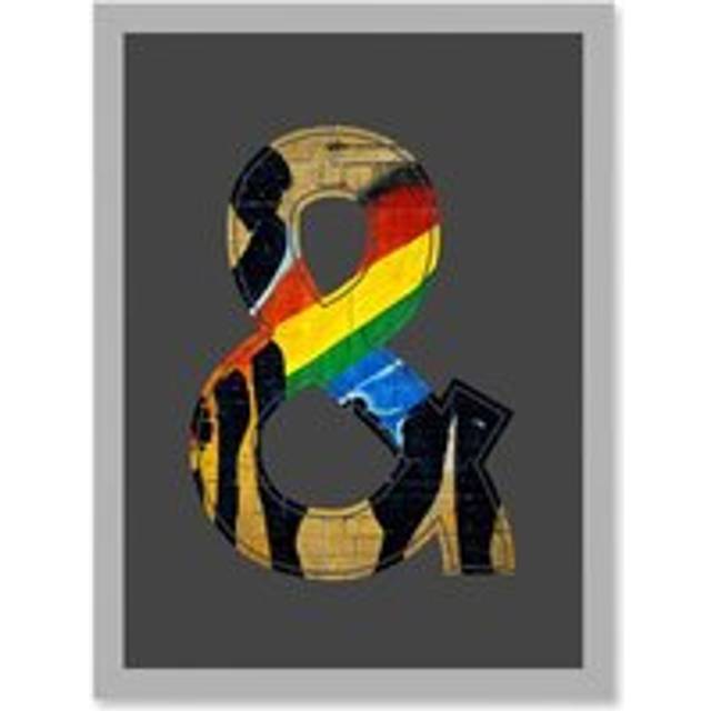 Symbol & And Ampersand Sign Rainbow Stripe Decorative Graffiti Mural Alphabet Initial Stencil Artwork Framed Wall Art Print A4 - Grey - One Size