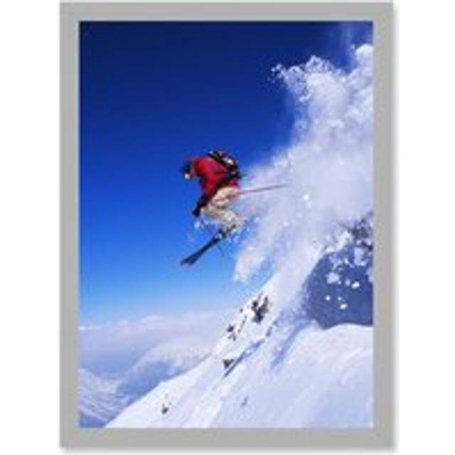 Skier Ski Jumping Snow Sport Sky A4 Artwork Framed Wall Art Print - Grey - One Size