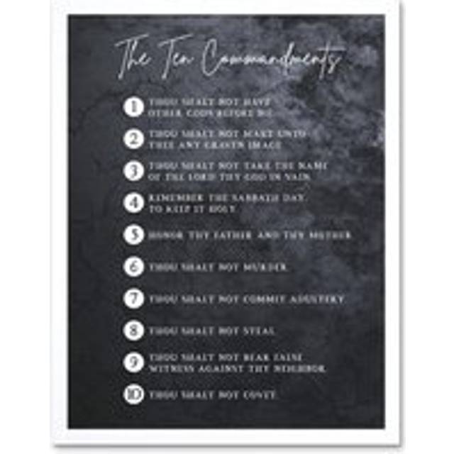 Wall Art Print Ten Commandments From God Christian Bible Verse Quote Scripture Typography Art Framed - White - W12 inch x H16 inch