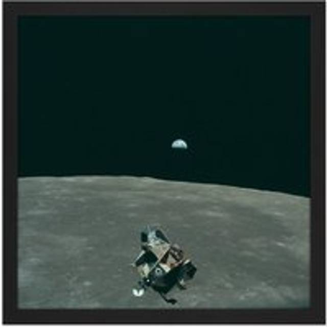 Wall Art Print Space NASA Earth Moon Lunar Module Mars Photo Square Framed Picture 16X16 Inch - Black - W16 inch x H16 inch