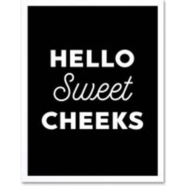 Wall Art Print Funny Toilet Decor Bathroom Hello Sweet Cheeks Cheeky Sign Art Framed - White - W12 inch x H16 inch