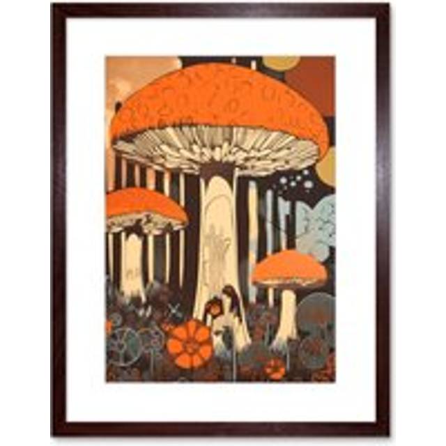 Wall Art Print Mushroom Vintage Large Red Cap Fungi Pastel Colour Earthy Aesthetic Kitchen Artwork Framed 9X7 Inch - Brown - W7 inch x H9 inch