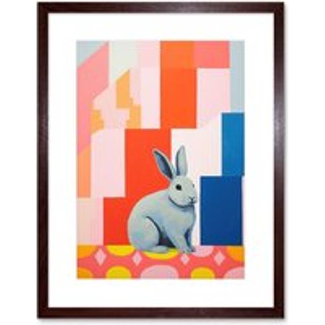 Wall Art Print Fat White Rabbit Bold Pop Art Colourful Conceptual Modern Artwork Framed 9X7 Inch - Brown - W7 inch x H9 inch