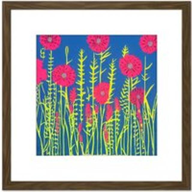 Meadow Wild Flowers Floral Painting Yellow Blue Purple Pink Green Square Wooden Framed Wall Art Print Picture 8X8 Inch - Brown - One Size
