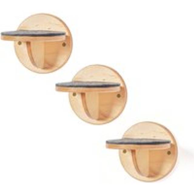 (Round With Felt, Set of 4) Cat Shelves Wooden Wall Mounted Cat Steps Durable Wood Stepper Cat Wall Furniture