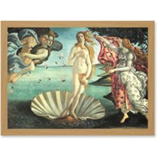 Painting Sea Shell Goddess Birth Of Venus Botticelli A4 Artwork Framed Wall Art Print - Tan - One Size