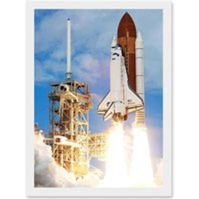 Space Nasa Shuttle Discovery Rocket Launch USA Photo Artwork Framed Wall Art Print A4 - White - One Size