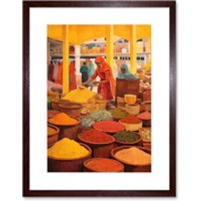 Wall Art Print The Spice Market Herbs and Spices Colourful Kitchen Artwork Framed 9X7 Inch - Brown - W7 inch x H9 inch