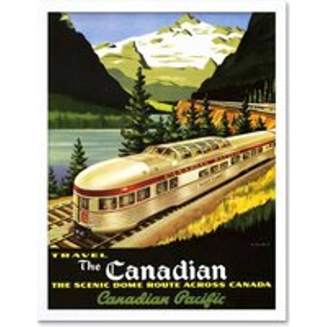 Wall Art Print Train Rail Scenic Route Landscape Mountain Lake Canada Southern Pacific Vintage Travel Ad Art Framed - White - W12 inch x H16 inch