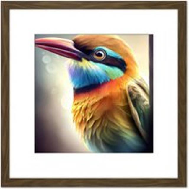 Bird Multicoloured Feathers Plumage Bright Painting Square Wooden Framed Wall Art Print Picture 8X8 Inch - Brown - One Size