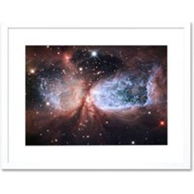 Wall Art Print Hubble Space Astronomy Bipolar Stellar Nursery Region S106 Nebula Forms Celestial Angel Wings In Bright Pink Red Blue Artwork Framed 9X - White - W7 inch x H9 inch