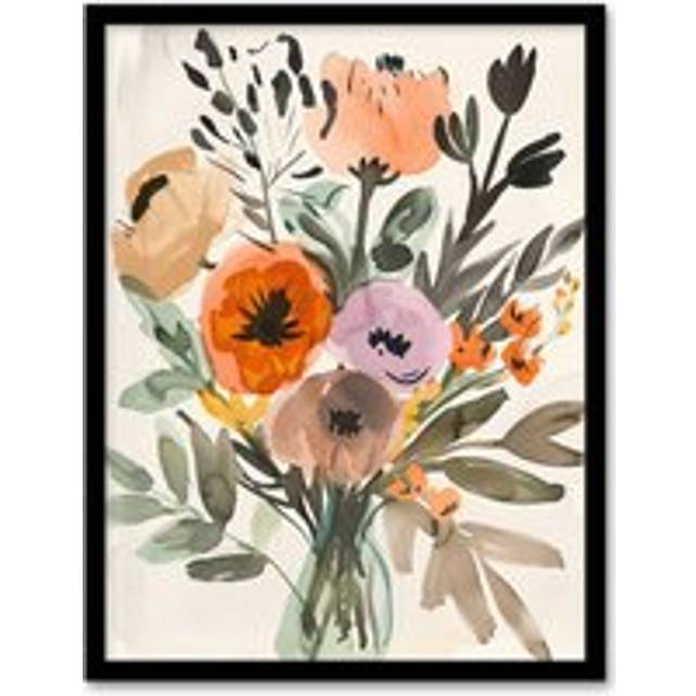 Flower Bouquet Vase Abstract Floral Watercolour Framed Wall Art - Multi - A4